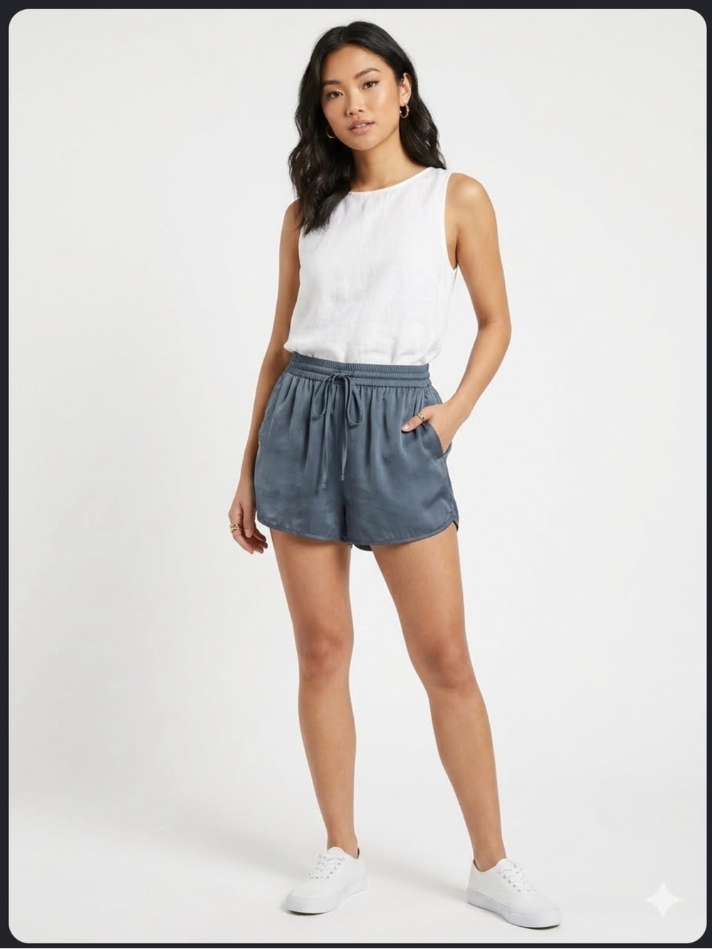 Forever 21 High Waisted Satin Lounge Shorts Dark Blue Steel ox